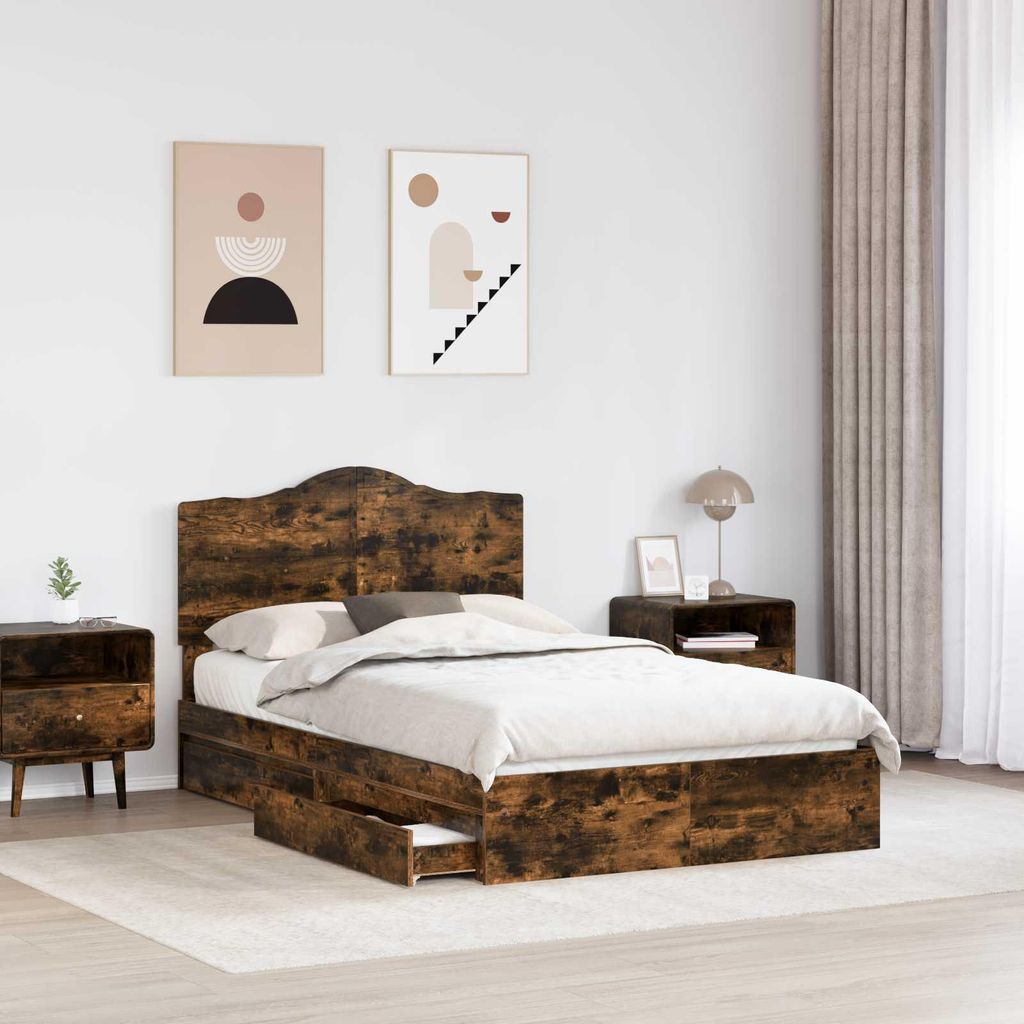 (Design 2026) Aufbewahrungsbett Geräucherte Eiche 120 x 190cm Holzwerkstoff - HOMMIE 391716 - Klassische BettenJugendbett Tagesbett