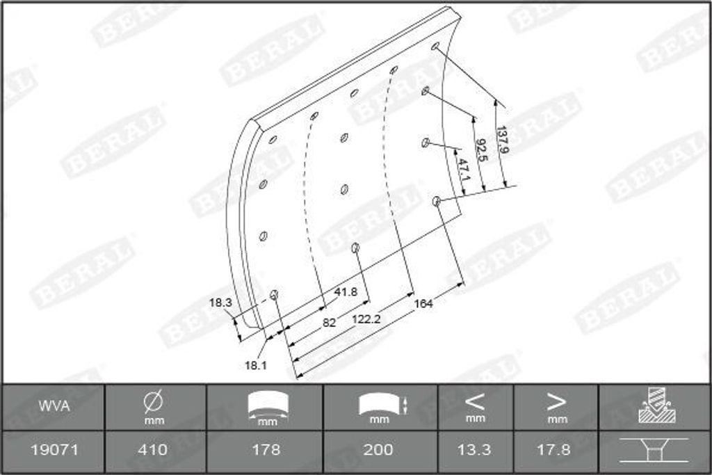 BERAL Bremsbacken Bremsbackensatz KBL19071.1-1627 für VOLVO B12 für MAN M90 19,3mm 200mm 9,3kg
