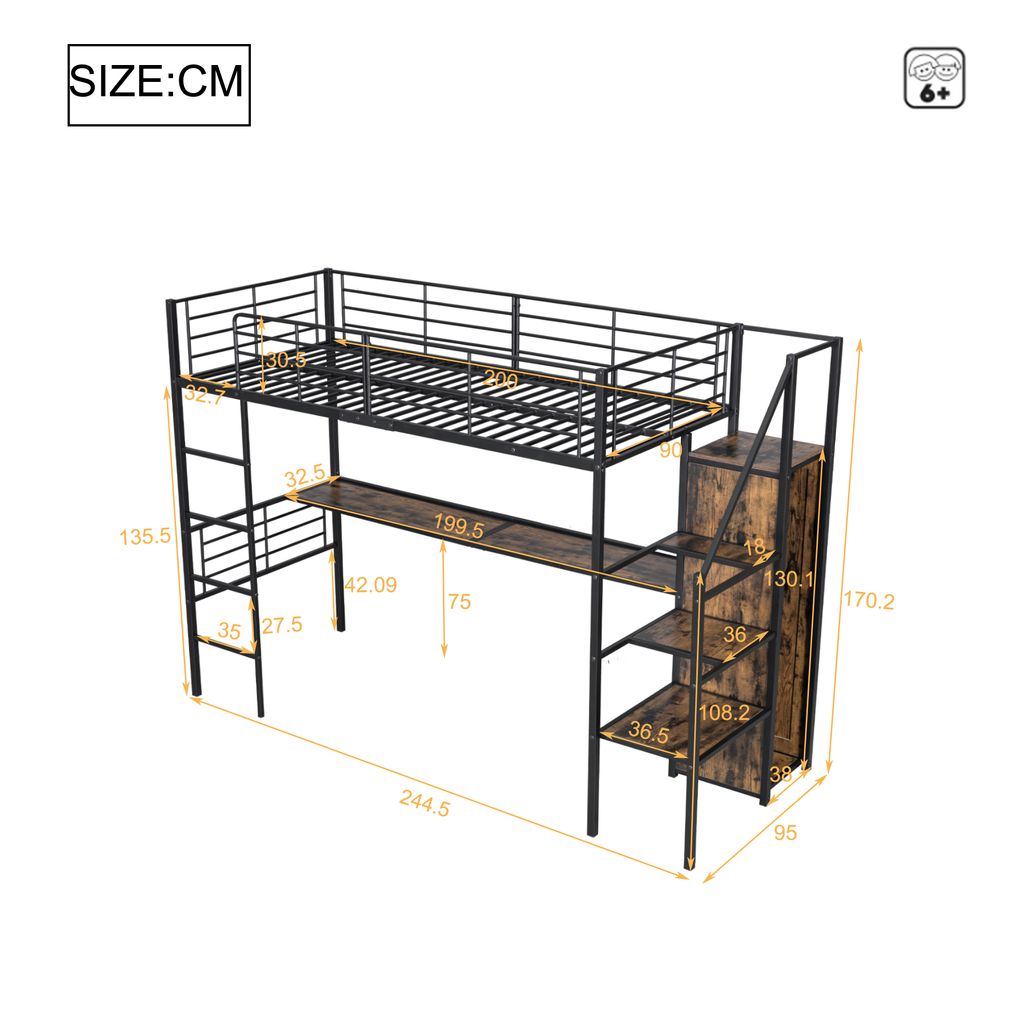 Łóżko piętrowe Flieks 90x200cm z szafą, łóżko młodzieżowe Zdjęcie produktu 4