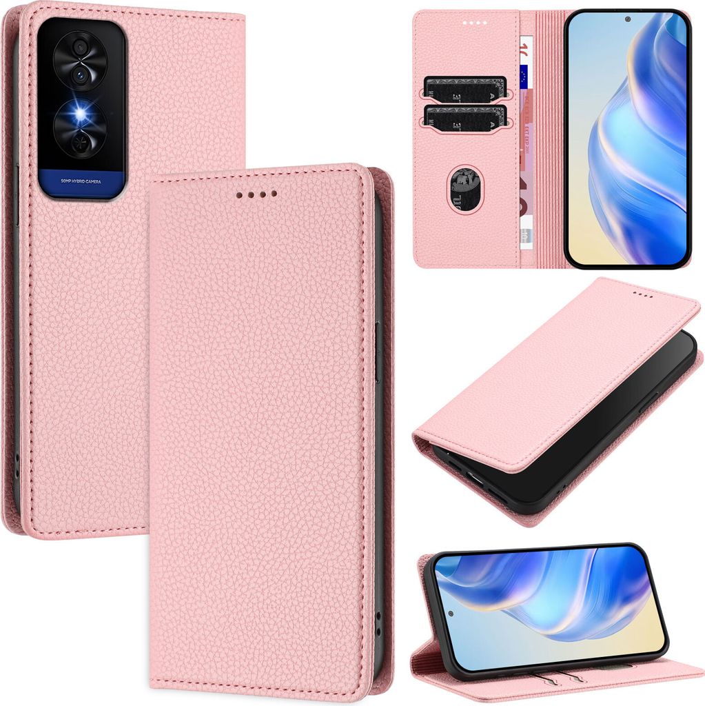 Litchi Leder Handyhülle für TCL 50 5G/TCL 50 XE NxtPaper/TCL 50 XE 5G Wallet Kartenfächer Standfunktion Hülle Pink