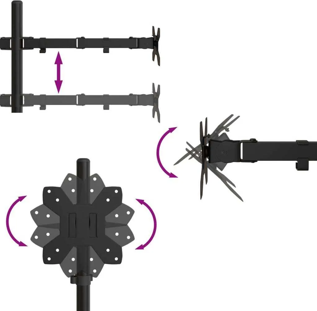vidaXL Support de table pour 2 écrans Noir en Acier VESA 75/100 mm - 10