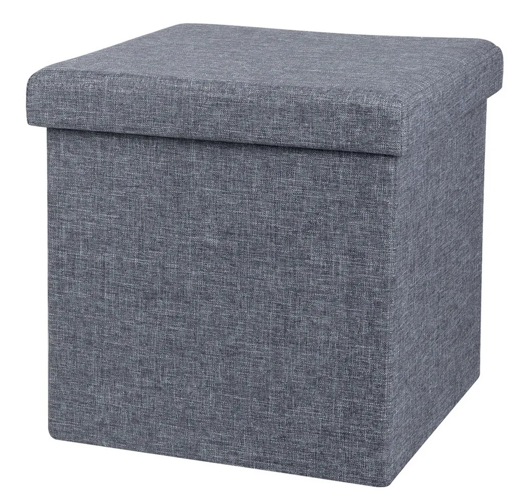 DOCHTMANN Tabouret pliant textile gris foncé - Pouf de rangement 38cm
