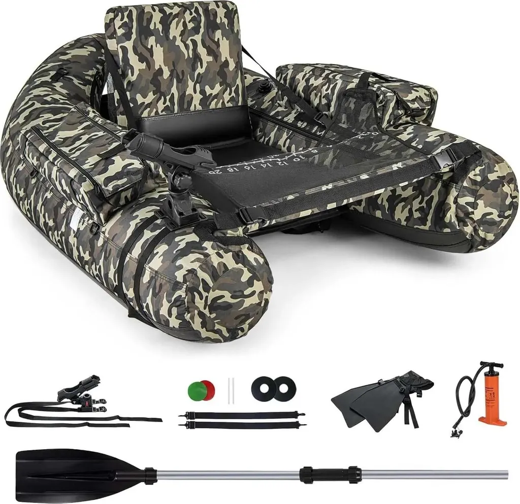 Belly Boat Float Tube de Pêche Gonflable avec Siège et Sangles
