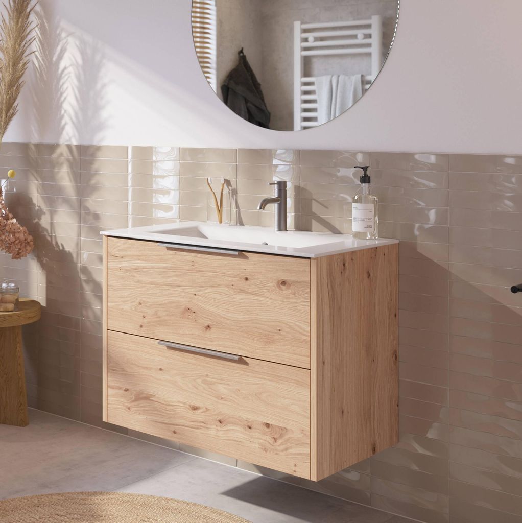 Saqu Lima Badezimmermöbel Keramik Waschtisch mit Unterschrank 81x51 cm