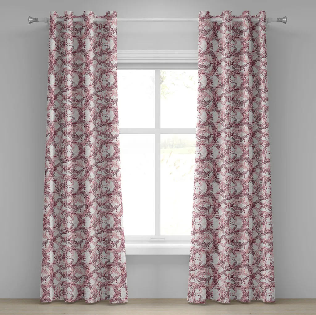 ABAKUHAUS Tenda con occhielli floreale, romantico motivo naturale a rotoli con foglie e petali disegnati a mano, tende decorative a 2 pannelli, 280 cm x 245 cm, marrone corallo e bianco - 1