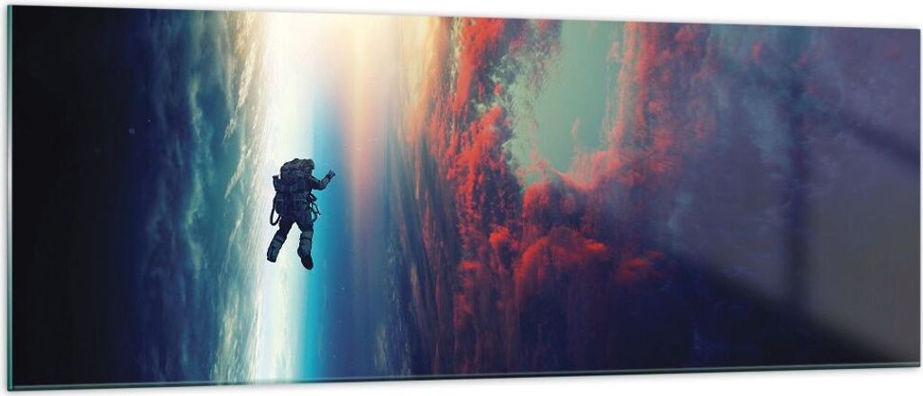 Bilder auf glas - Einteilig - Kosmos Astronaut Planet - 140x50cm - Glasbilder - Wandbilder - Bilder - zum Aufhängen bereit - Wanddekoration aus Gl...