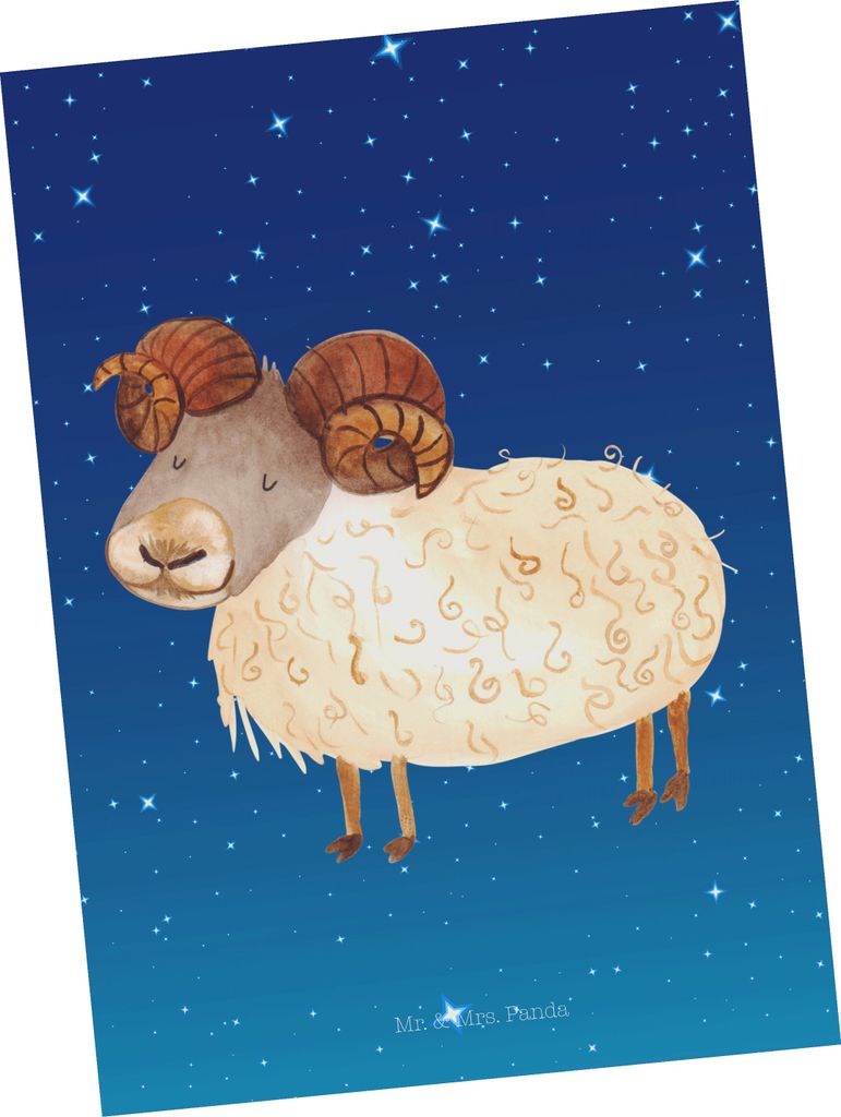 Mr. & Mrs. Panda Postkarte Sternzeichen Widder - Sternenhimmel Blau - Geschenk, Geburtstag März, Postkarten, Grußkarte, einzelkarte, Ansichtskart...
