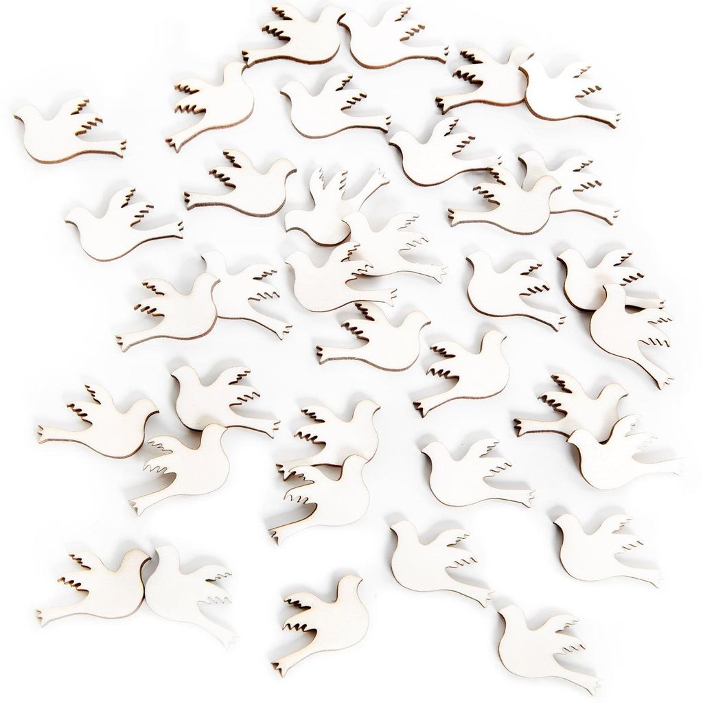 35 kleine Tauben aus Holz 3 cm Tischdeko Hochzeit Taufe Produktbild 