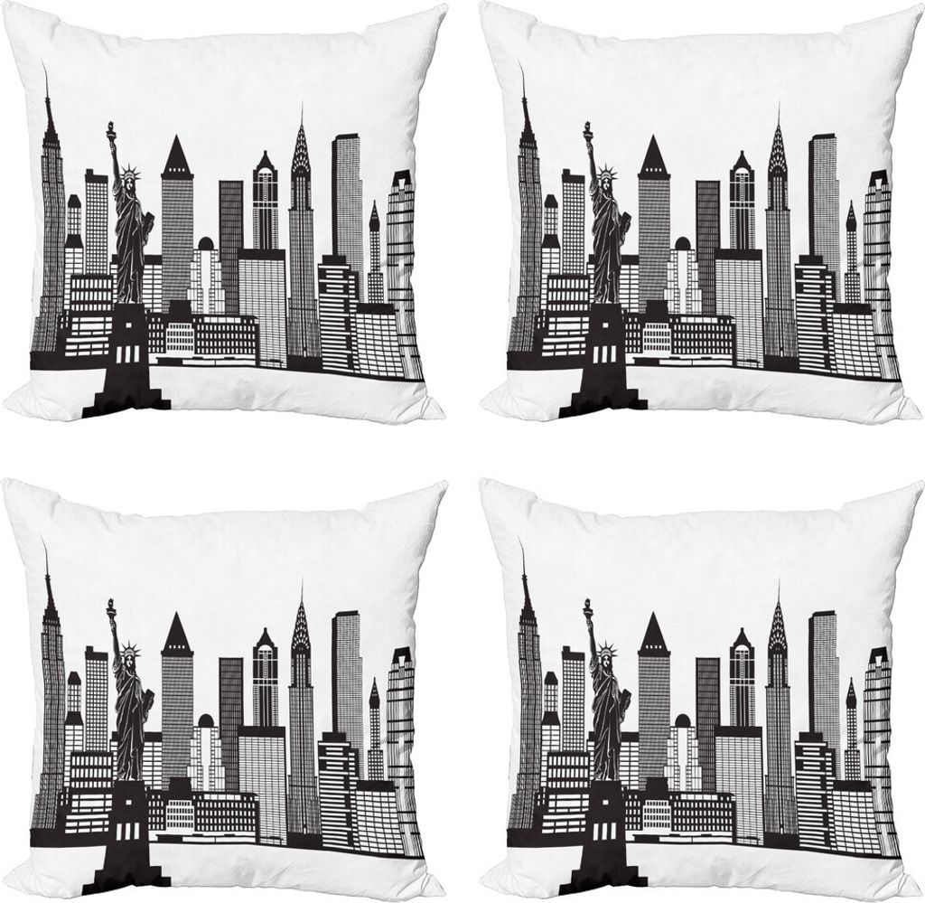 ABAKUHAUS Stadt Kissenbezug Set (4 Stück), Skyline von New York Lady Liberty, Moderner Doppelseitiger Digitaldruck, 45 cm x 45 cm, Charcoal Grau u...
