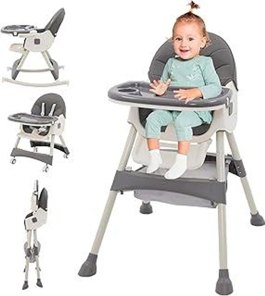 3in1 Hochstuhl Baby mit liegefunktion Hochstuhl, Höhenverstellbar Verstellbare Rückenlehne Klappbar?Kinderhochstuhl mit Tablett und Rollen,Mitwac...