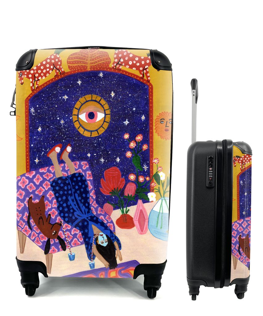 MuchoWow Koffer Handgepäck Trolley Rollkoffer Kleine Reisekoffer mit 4 Rollen - Frauen - Psychedelisch - Hippie - Cabin Size < 55x40x23 cm & 55x...