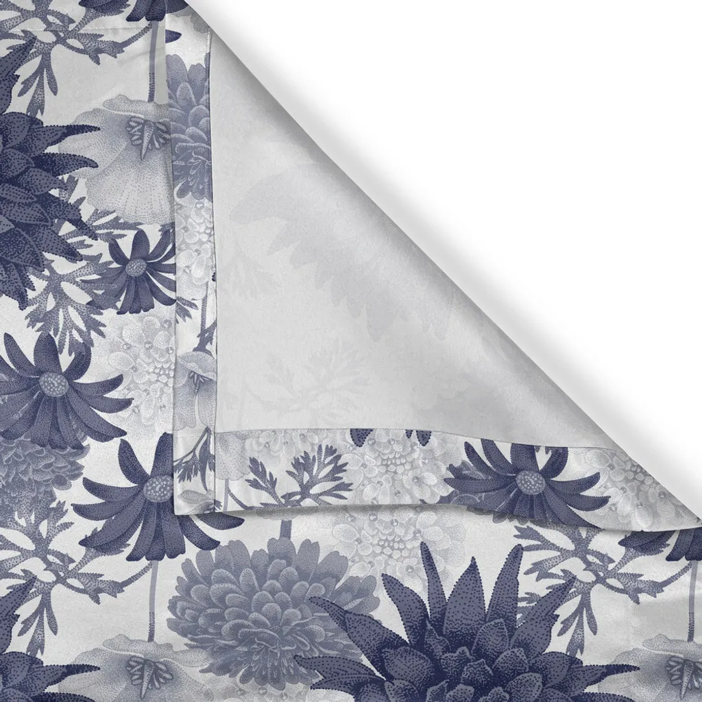 ABAKUHAUS Tenda con occhielli con motivo fiori di dalia, stampa digitale a pois con motivo botanico di dalie ricurve arrotolate e petali arrotondati, tende decorative a 2 pannelli, 280 cm x 245 cm, blu e bianco - 2