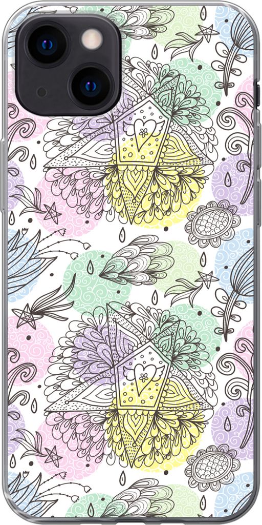 MuchoWow Handyhülle Schutzhülle Hülle für Telefoonhoesje iPhone 13 Mädchen - Blumen - Sterne - Muster - Mädchen - Kinder - Kinder Silikon S...