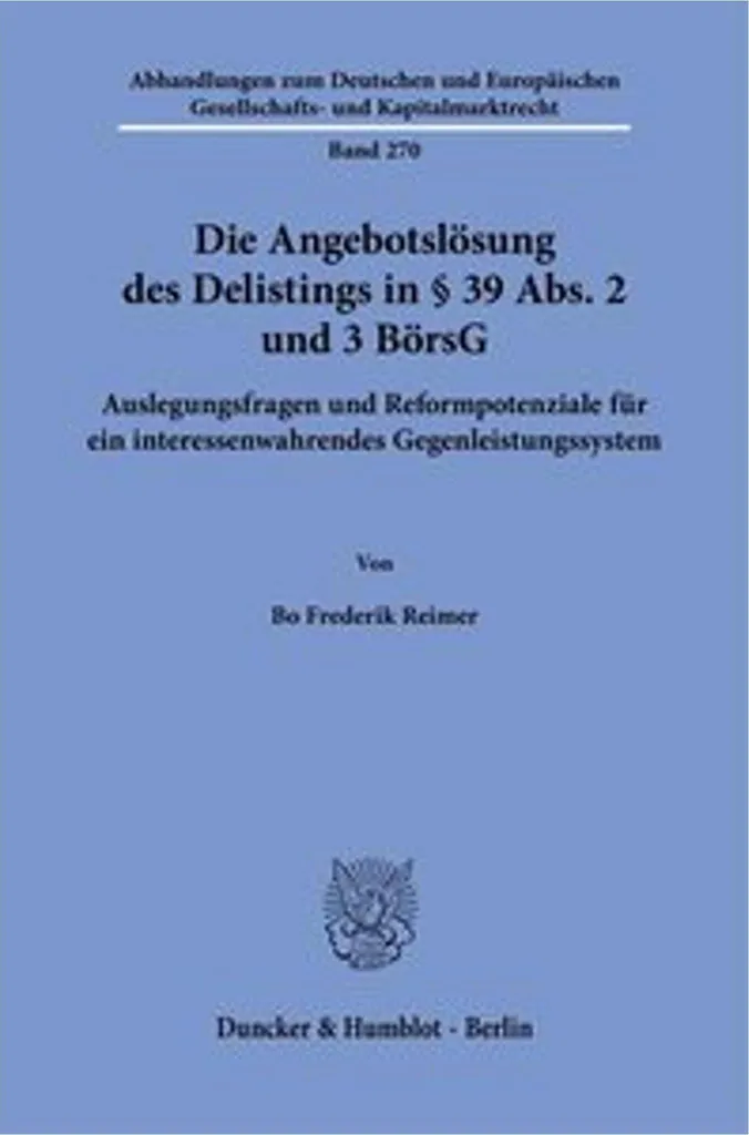 Sécuriser le retrait de cote avec le livre BörsG § 39 Bd 270
