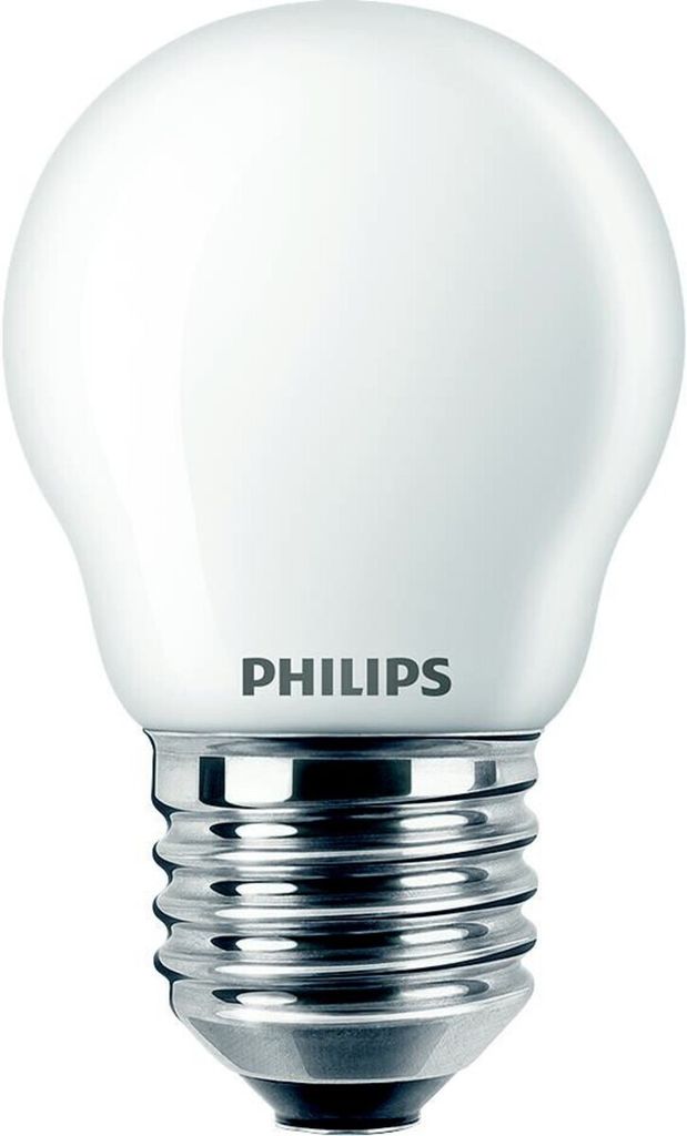 A close-up studio shot of a Philips LED light bulb against a white background.