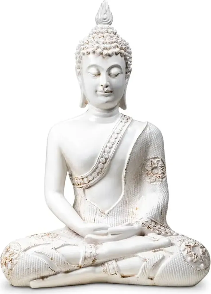Décoration de Yoga et Méditation : Statuette Bouddha Thaïlandais Blanc