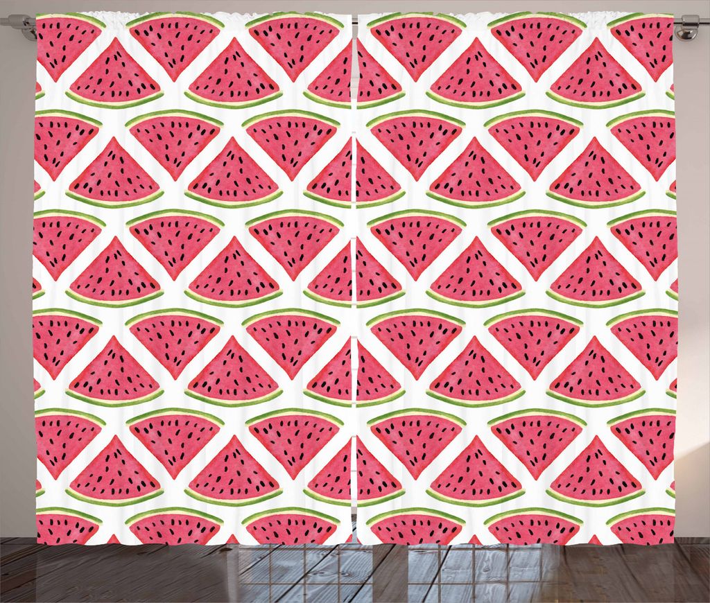 ABAKUHAUS Früchte Rustikaler Gardine, Watermelon Seed, Schlafzimmer Kräuselband Vorhang mit Schlaufen und Haken, 280 x 245 cm, Dunkle Koralle Far...