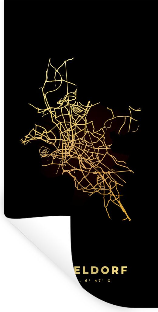 MuchoWow Wandtattoo Wandsticker Wandaufkleber Düsseldorf - Stadtplan - Schwarz und Gold - Karte 20x40 cm Selbstklebend und Repositionierbar - Se...