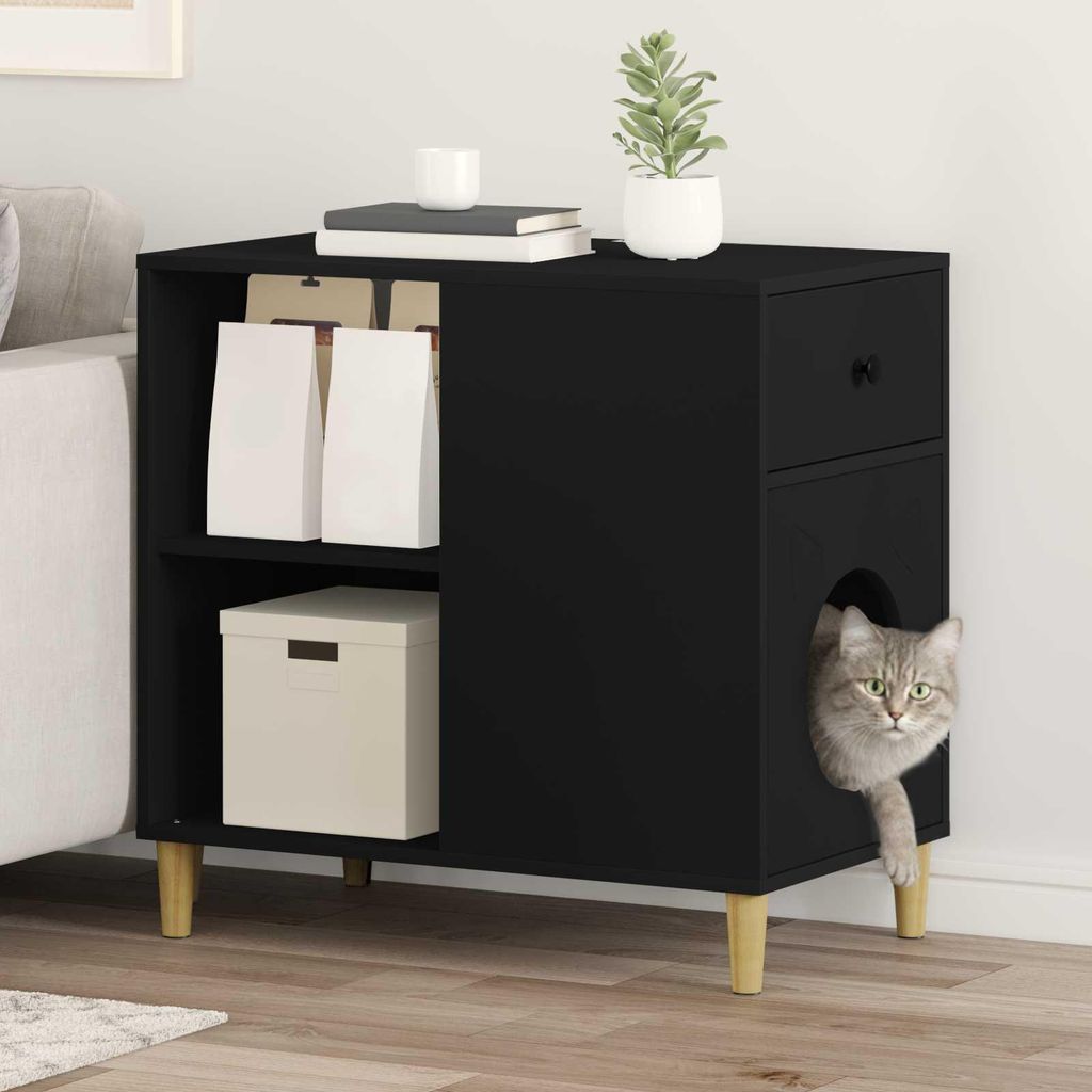"Schlussverkauf" Katzenhaus moderne - Max. Gewicht: 60 kg - Schwarz 72x42,5x70 cm Holzwerkstoff C15715