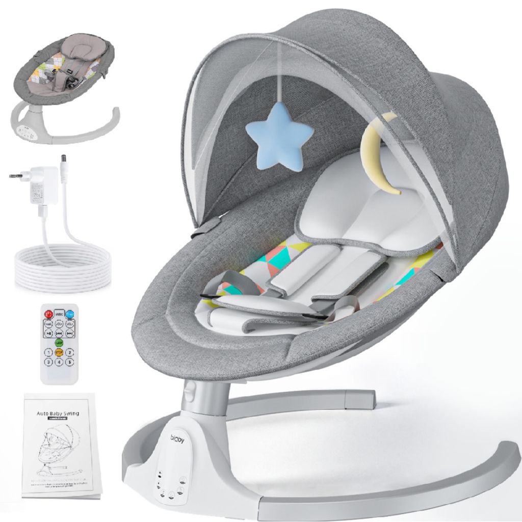 COSTWAY Babywippe Elektrisch - Mit Fernbedienung, Bluetooth & 5 Schaukelstufen