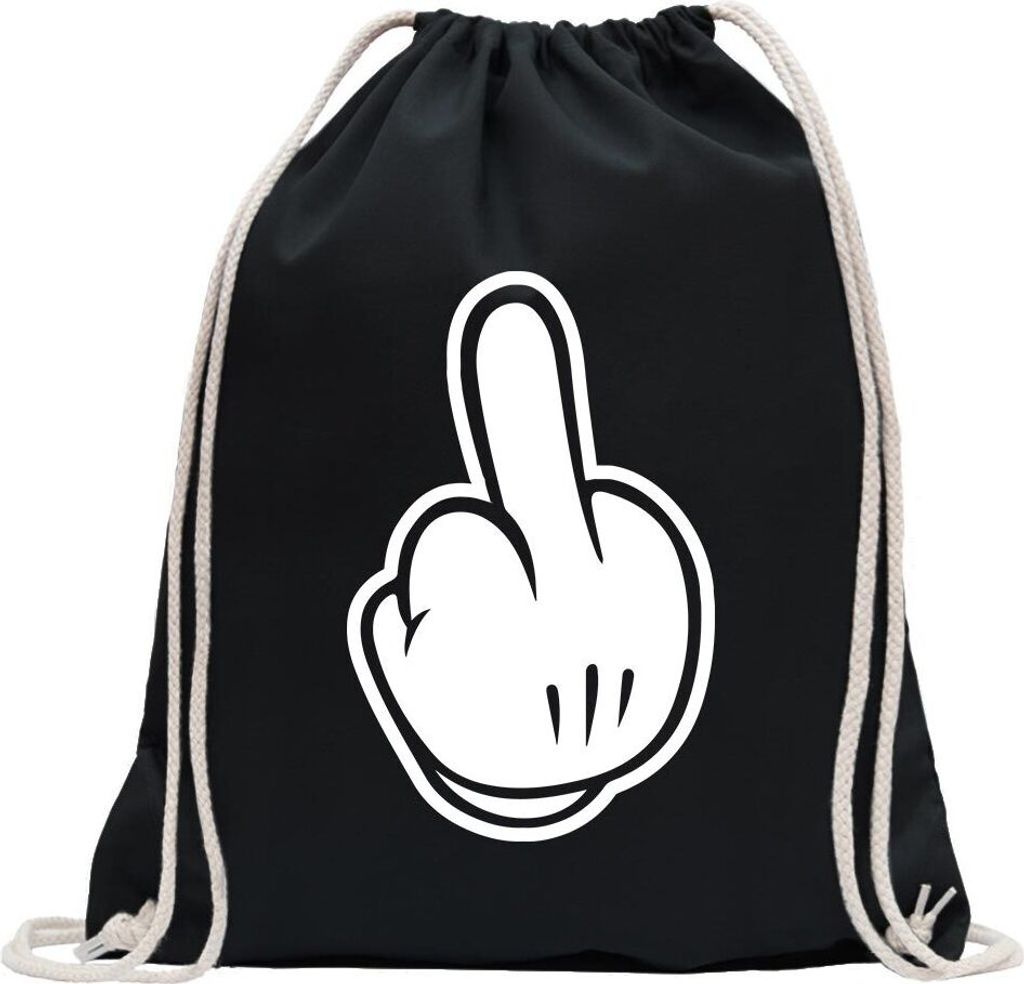 Kiwistar - Turnbeutel - schwarz - Mittelfinger - Fuck you - Fick dich! - Fun Rucksack Sport Beutel Gymsack Baumwolle mit Ziehgurt