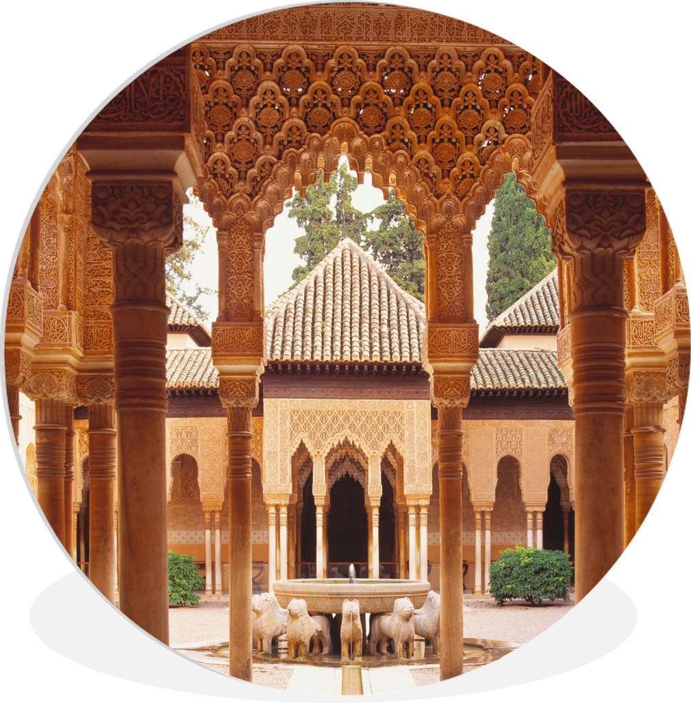 MuchoWow Rundes Wandbild - Runde Bilder Traditioneller Innenhof Alhambra Ø 60 cm Kreis Wanddekoration Kunststoff - Wandkreis - Wandschmuck - Wan...