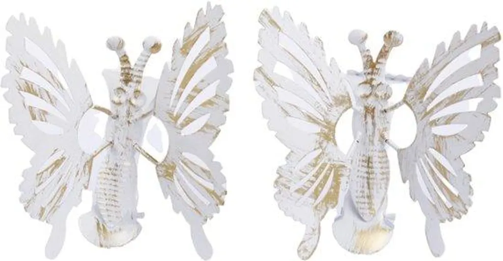 Supports Muraux Papillon Blanc et Or pour Décoration sans Trou - Lot de 2