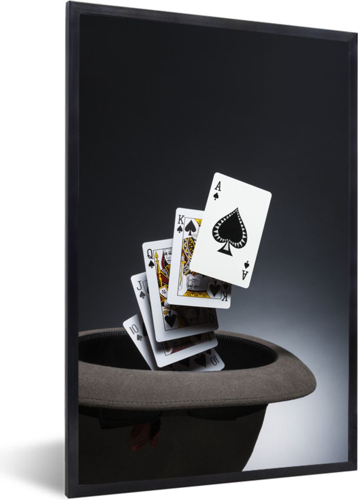 MuchoWow Gerahmtes Poster Königlicher Straight Flush aus dem Hut 40x60 cm - Poster mit Schwarzem Bilderrahmen Wandposter Rahmen Foto Bilder - Pa...