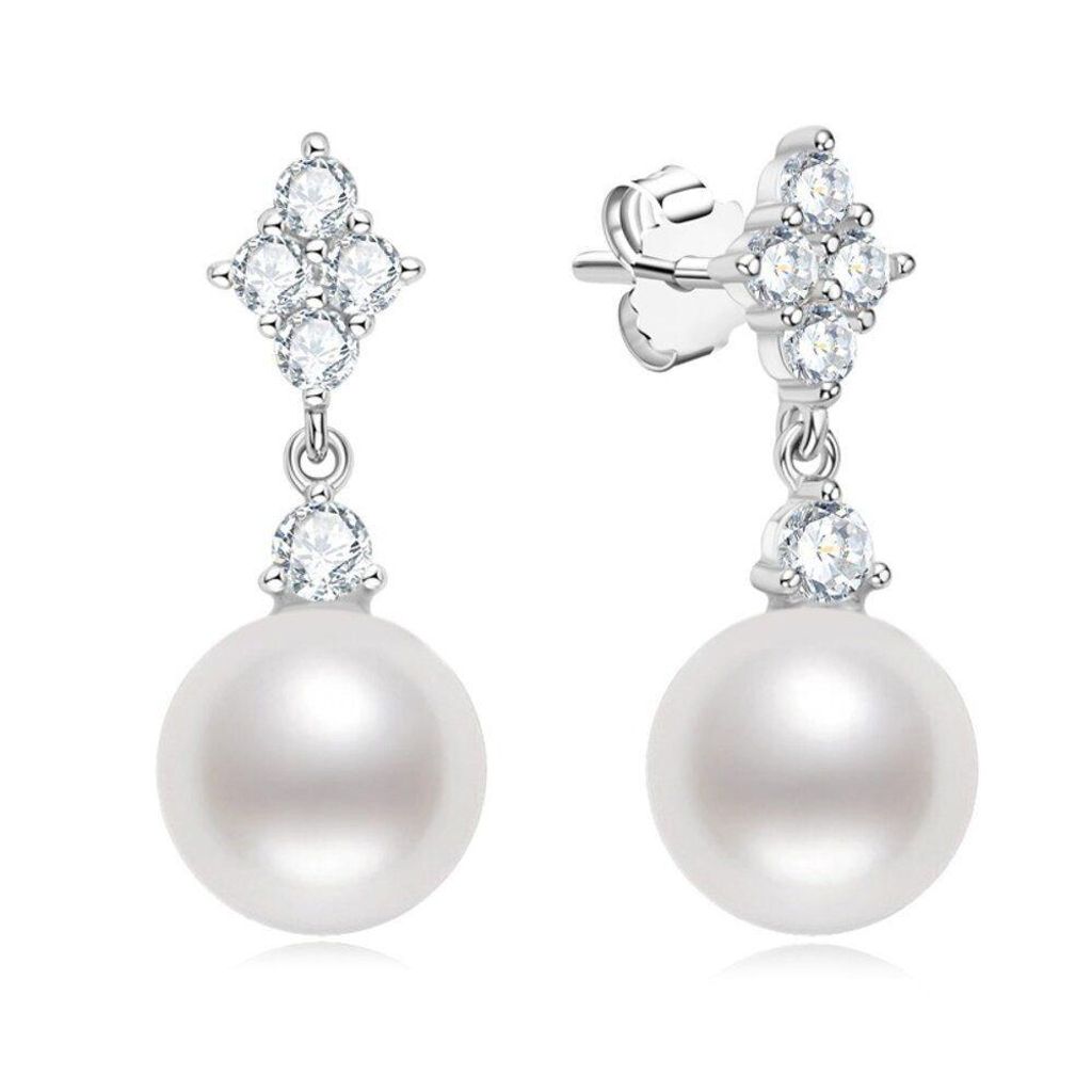 Perlenohrringe Funkelnde Perlen Ohrhänger Perlen Ohrringe Brautschmuck 925 Silber