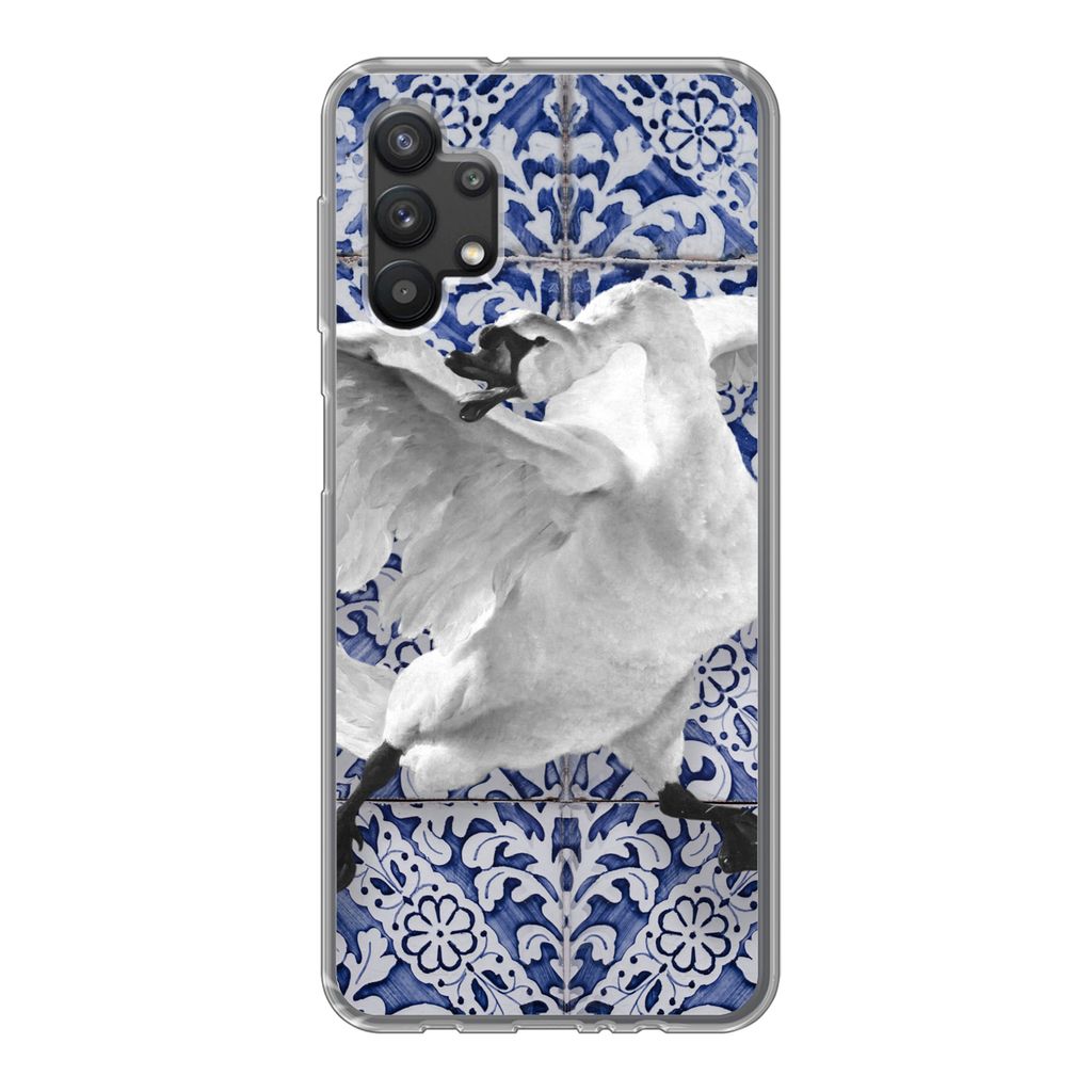 MuchoWow Handyhülle Schutzhülle Hülle für Samsung Galaxy A32 5G Schwan - Kunst - Delfter Blau - Malerei - Alte Meister Silikon Softcase Handy...