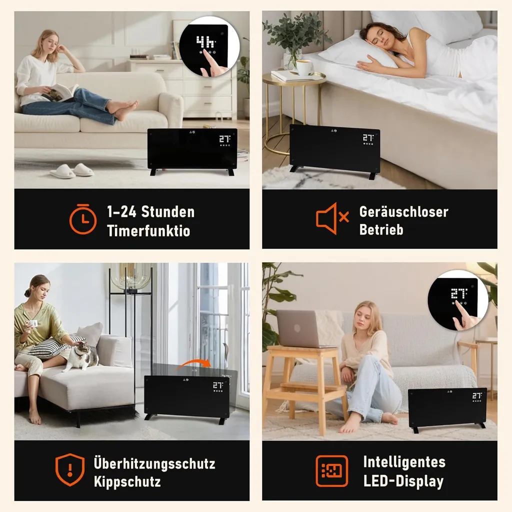 Radiateur Électrique Tactile 2000W ZMH avec Télécommande et Mode Éco