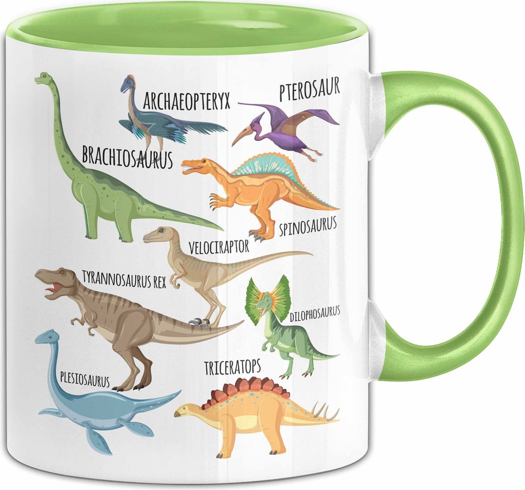 Dino Tasse Geschenk Dinosaurier Geschenkidee Jungs Dino-Fans T-Rex Arten Von Dinosaurieren Kakao Becher Becher (Grün)
