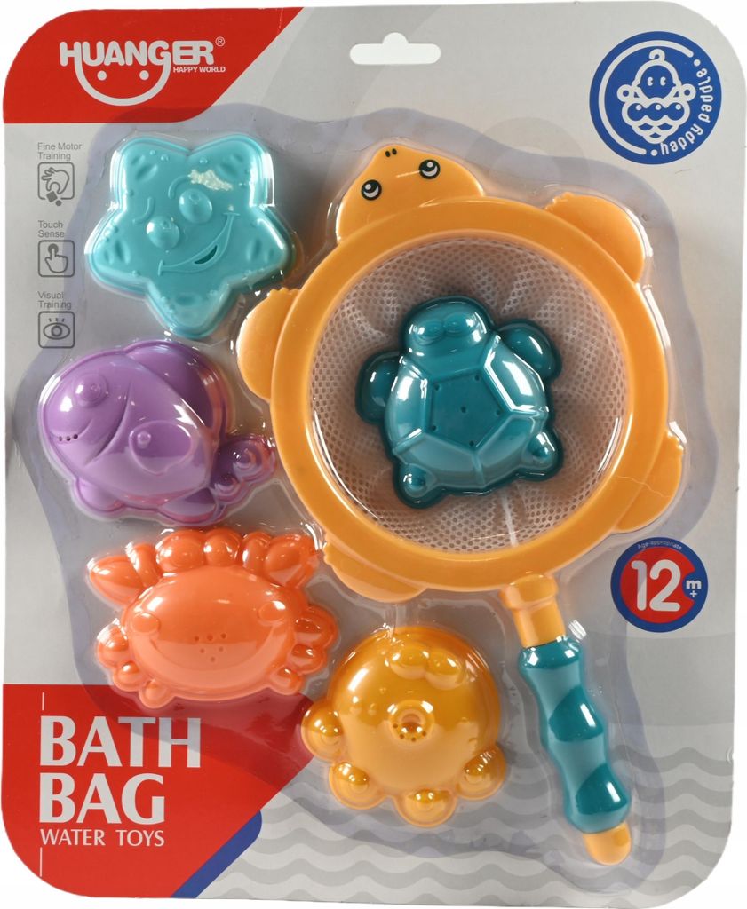 Badewannenspielzeug Angeln Set für Kinder - 6 Bunte Meerestiere & Kescher Wasserspielzeug