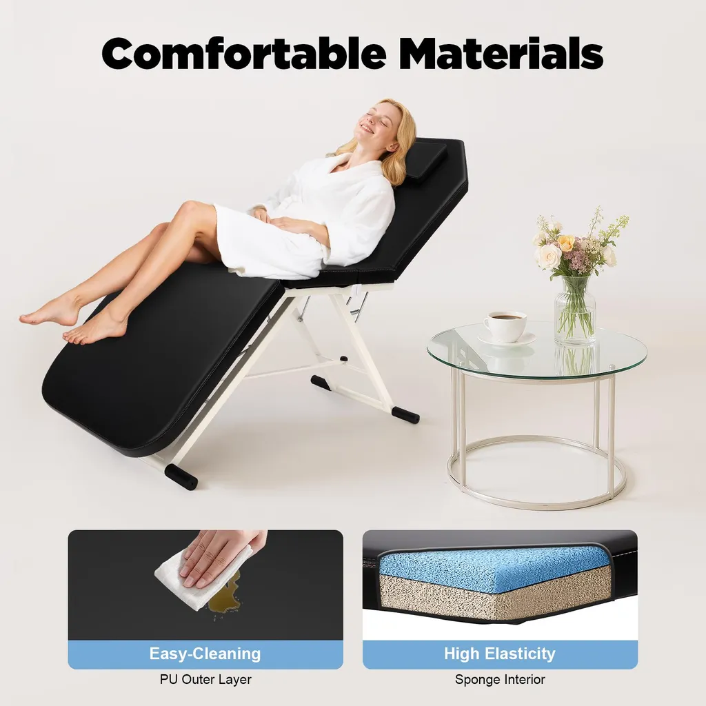 Table de massage pliante noire avec dossier réglable - Modèle Zen-T1 - 5