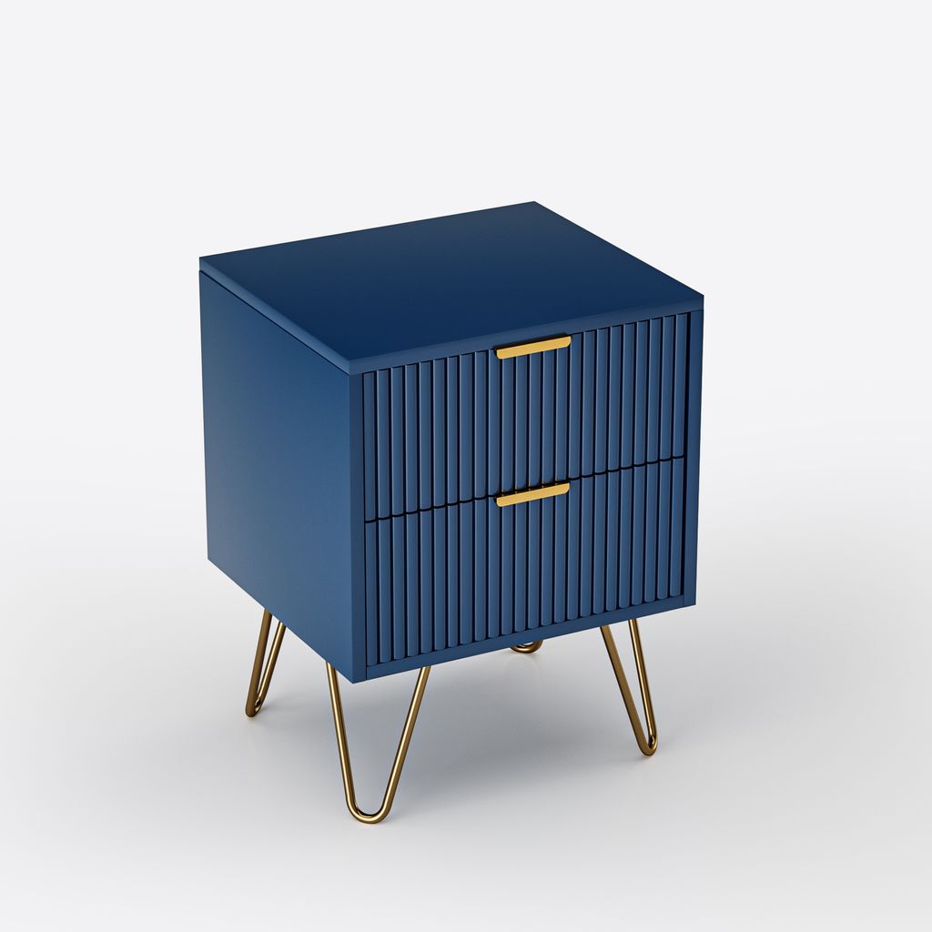 CDGlobal Kommode mit 2 Schubladen Schubladenschrank blau Beistellschrank schmal für Schlafzimmer Flur Wohnzimmer 35.5x40x50cm