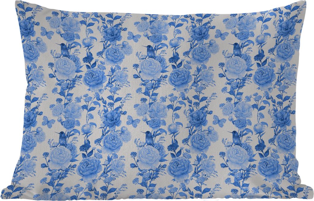 MuchoWow Outdoor Kissen - Blumen - Rosen - Blau - 60x40 cm - Wetterfest - Lounge Kissen - Zierkissen - Kissen für Innenräume