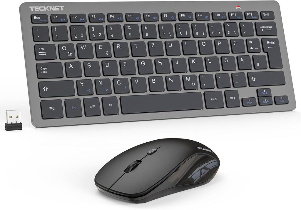 Kabelloses Tastatur Maus Set, Deutsch QWERTZ Layout, 2.4 GHz Funk Mini Tastatur Mouse, 15m Reichweite Verbindung, Wireless Leise Funktastatur mit Maus