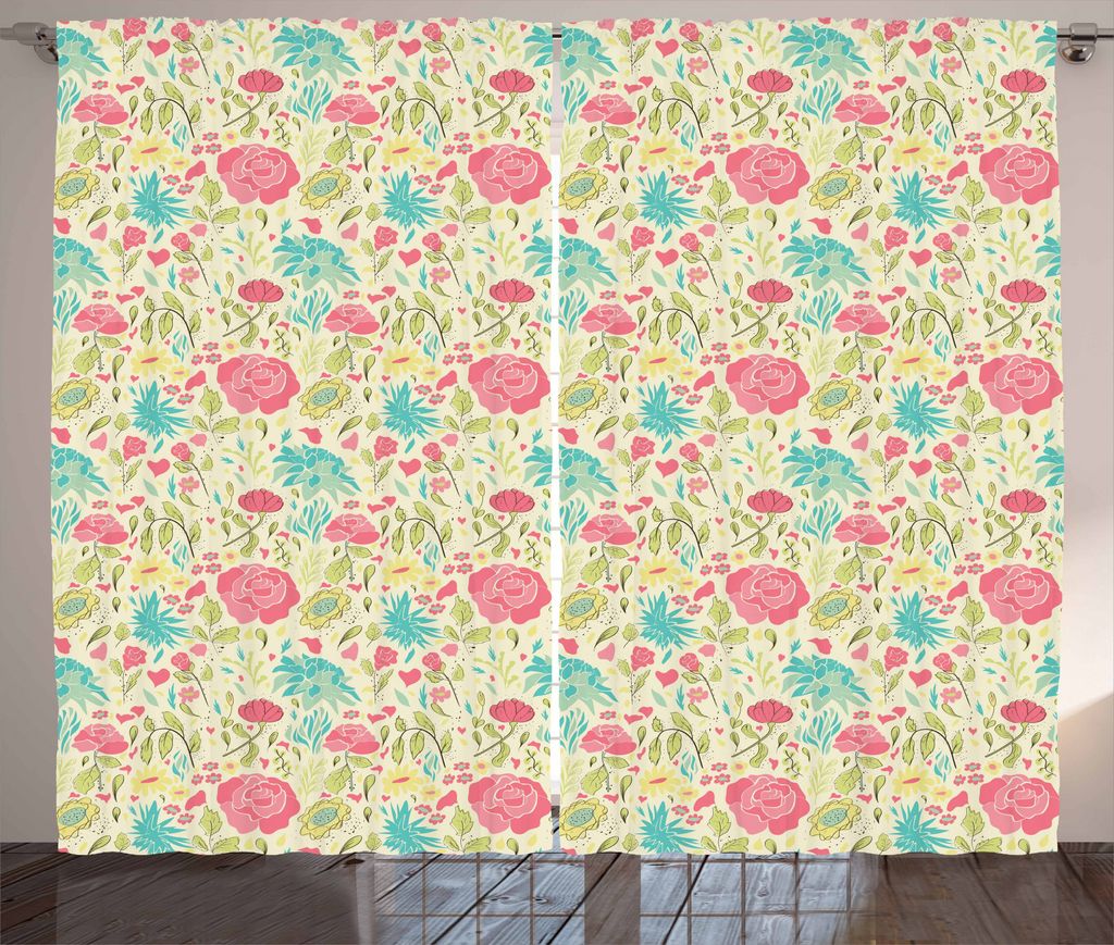 ABAKUHAUS Blumen Rustikaler Vorhang, Blooming Frühlingssprösslinge, Wohnzimmer Universalband Gardinen mit Schlaufen und Haken, 280 x 175 cm, Mehr...