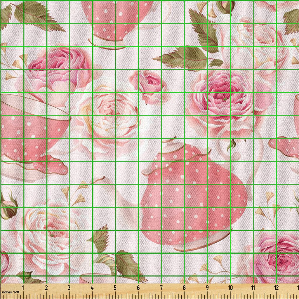 ABAKUHAUS Blumen Microfaser Stoff als Meterware , Romantisch Feminin Englische Rosen Soft Töne Wiederholendes Muster, 10 M (230 x 1000 cm), Farngr...