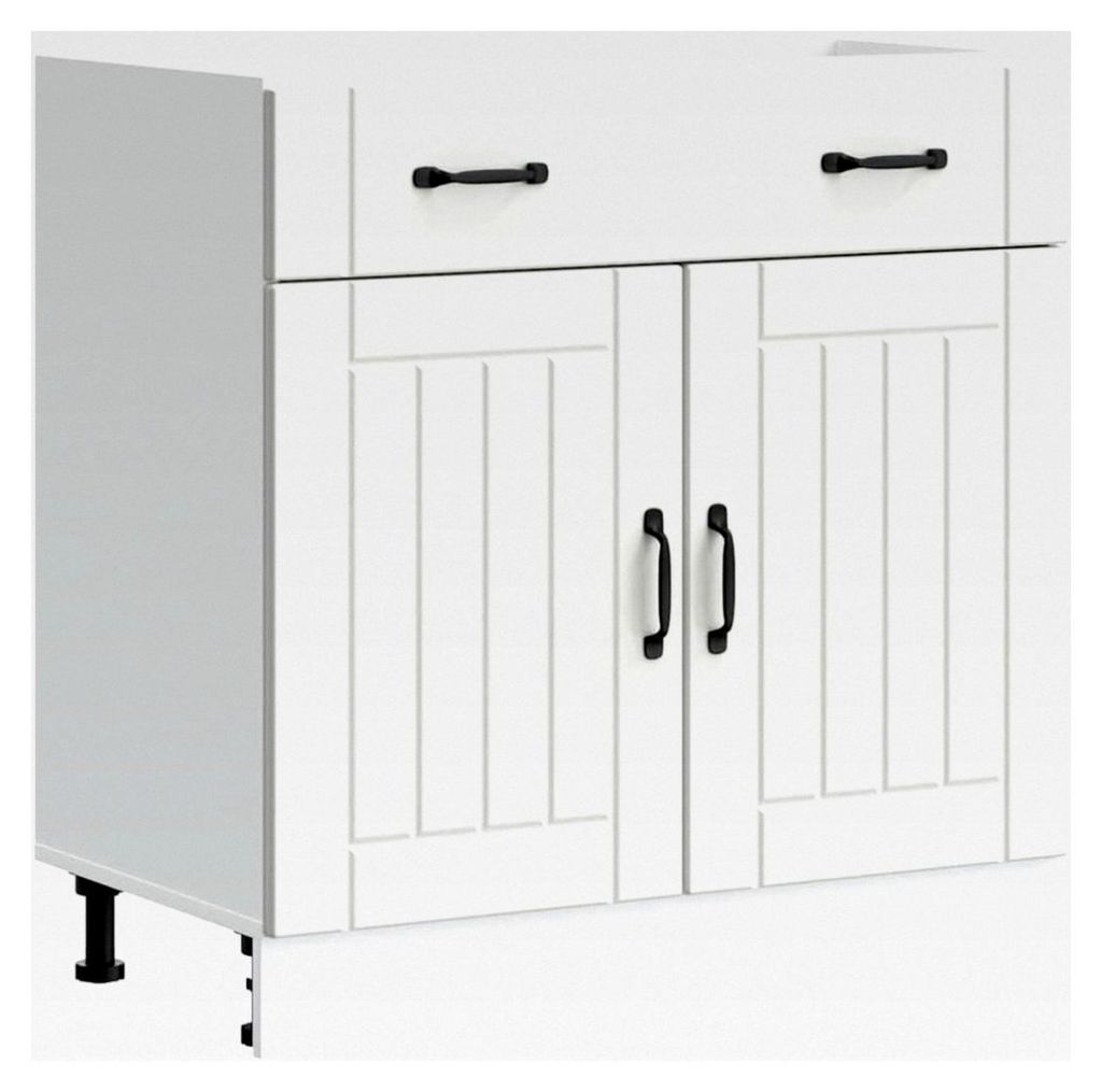 Küchenunterschrank Lucca Weiß Holzwerkstoff, Spülenunterschrank, Küchenschrank, Lagerschrank, Unterschrank für die Küche