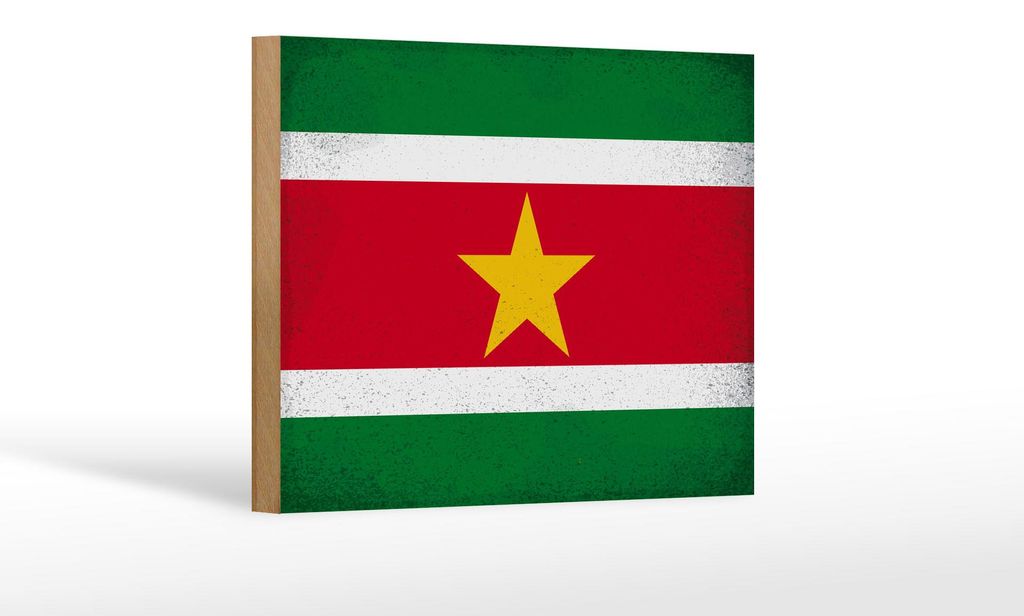 Holzschild Flagge Suriname 18x12 cm Flag Suriname Vintage Dekoration