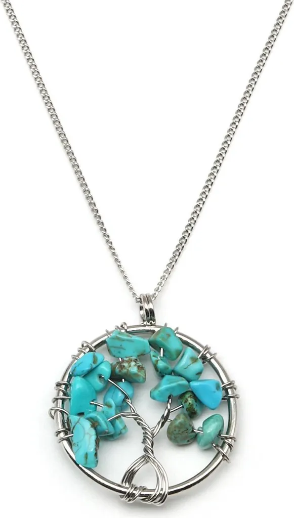 Pendentif Arbre de Vie Turquoise et Chaîne en Argent 925 - Bijou Naturel