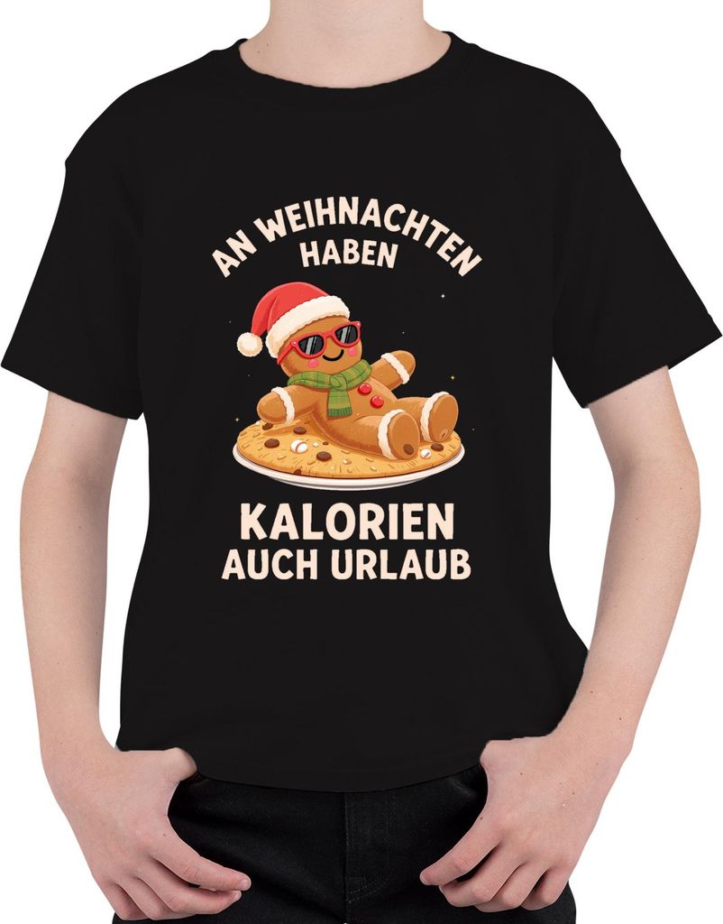Lebkuchenmann Weihnachten Kalorien Urlaub Sonnenbrille Lustig Uni Kinder T-Shirt, Schwarz, 116