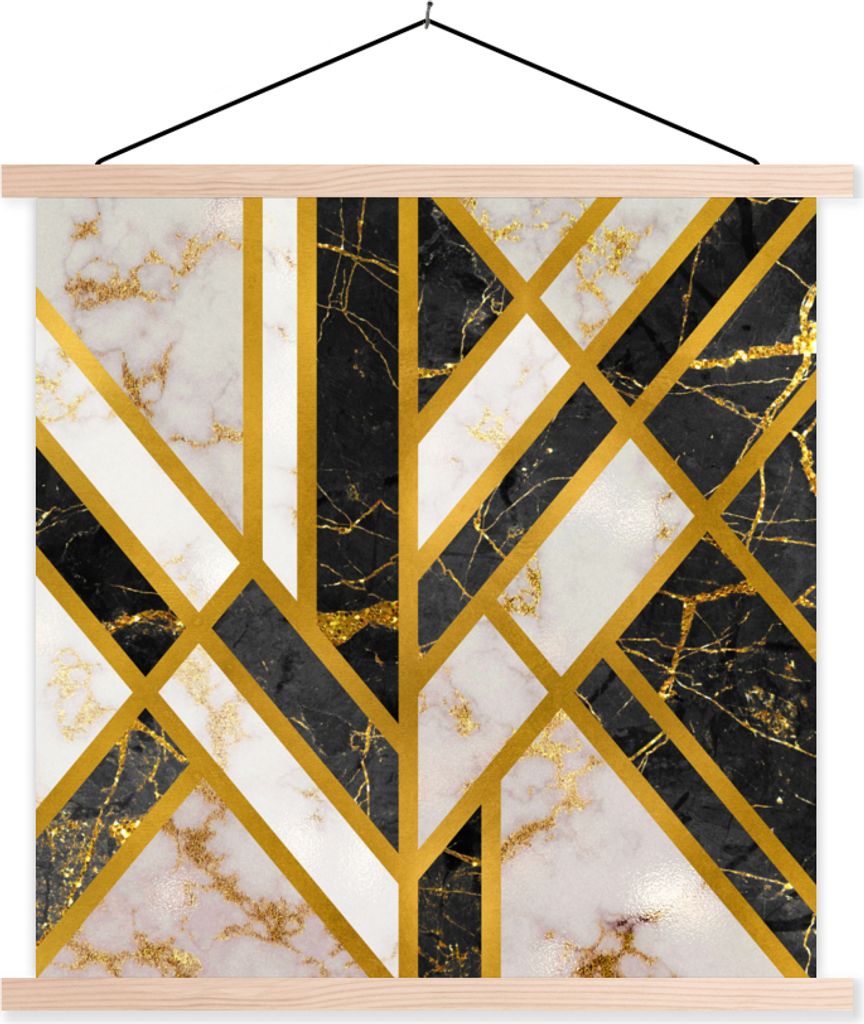 MuchoWow Textilposter Marmor - Gold - Luxus 120x120 cm mit holzfarbenen Rahmen - Textil-Poster