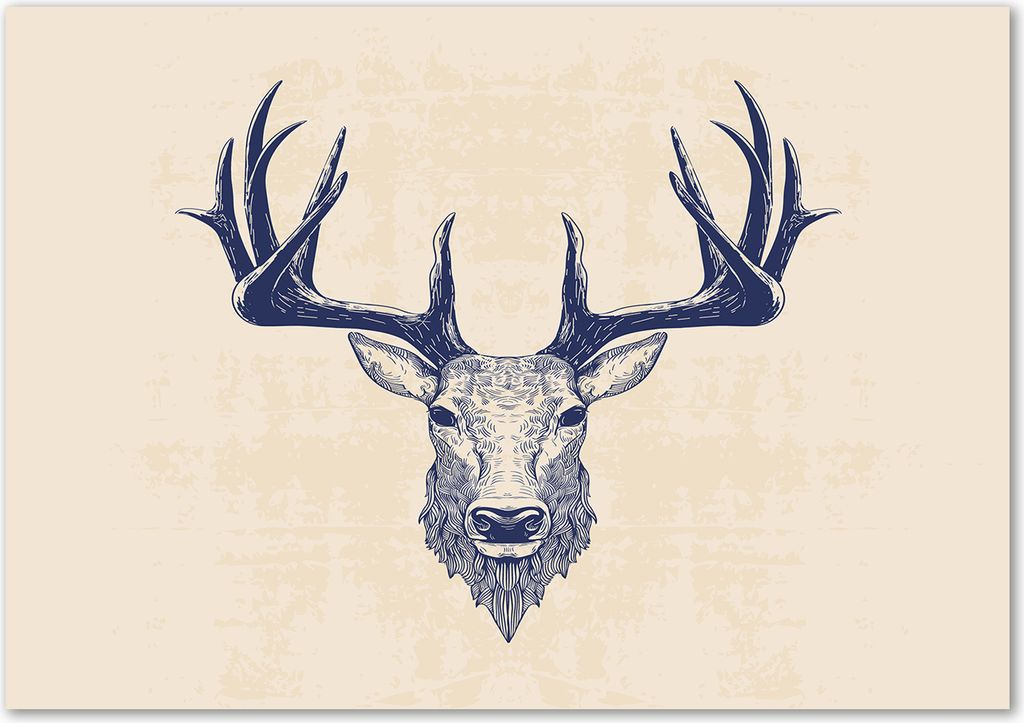 Tulup Glas-Bild - 100 x 70 - Wandbild aus Glas - Wandkunst - Wandbild hinter gehärtetem Sicherheitsglas - Tiere - Hirsch Kopf - Beige