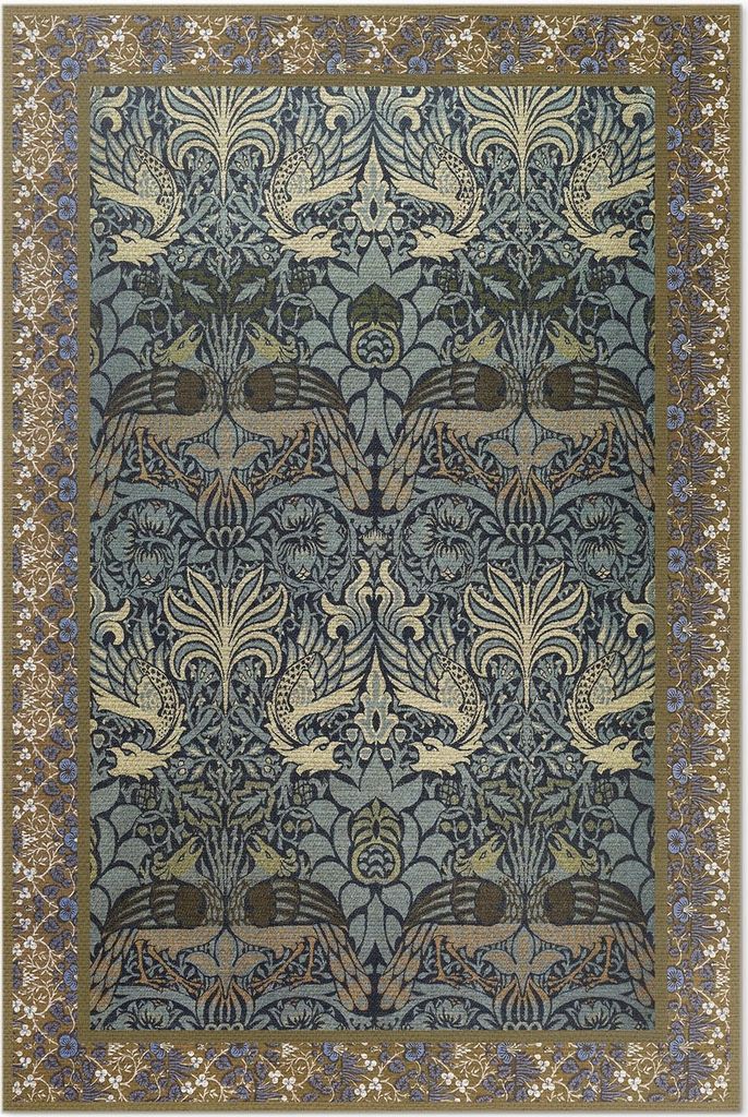 Pfau und Drache von William Morris – Vinyl Fußmatte – 100x150 cm – Rutschfest, Pflegeleicht & Langlebig