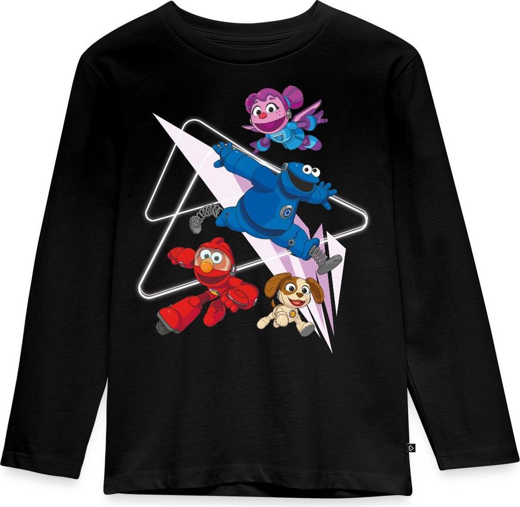 Spreadshirt Mecha Builders Elmo Cookie Und Abby Kinderhelden Design Kinder Premium Langarmshirt, 110/116 (4 Jahre), Schwarz