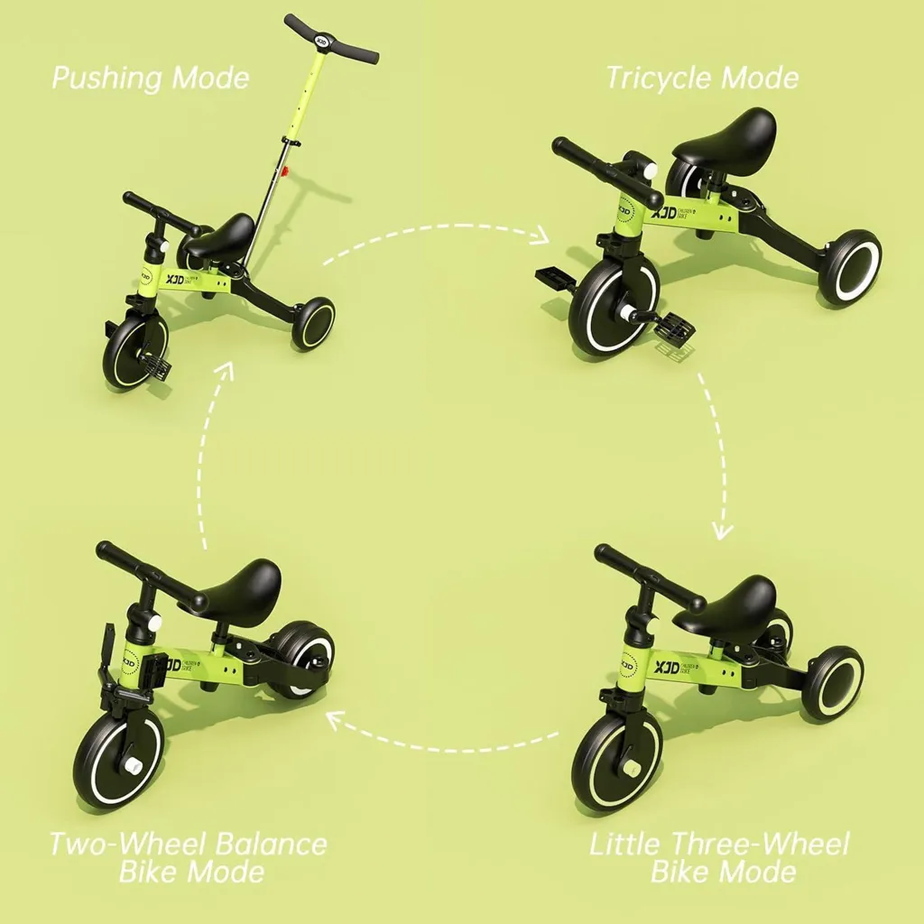 Tricycle évolutif pour bébé XJD Vert avec selle ajustable et 3 roues