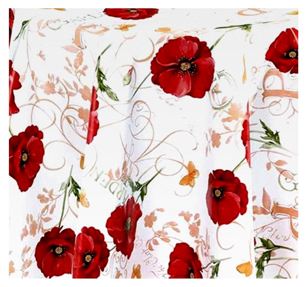 PVC Tischdecke Mohn Wachstuch - Breite und Länge wählbar - abwaschbare Tischdecke - Mohnblume Ranke rot Weiß, Größe: 120 x 220 cm