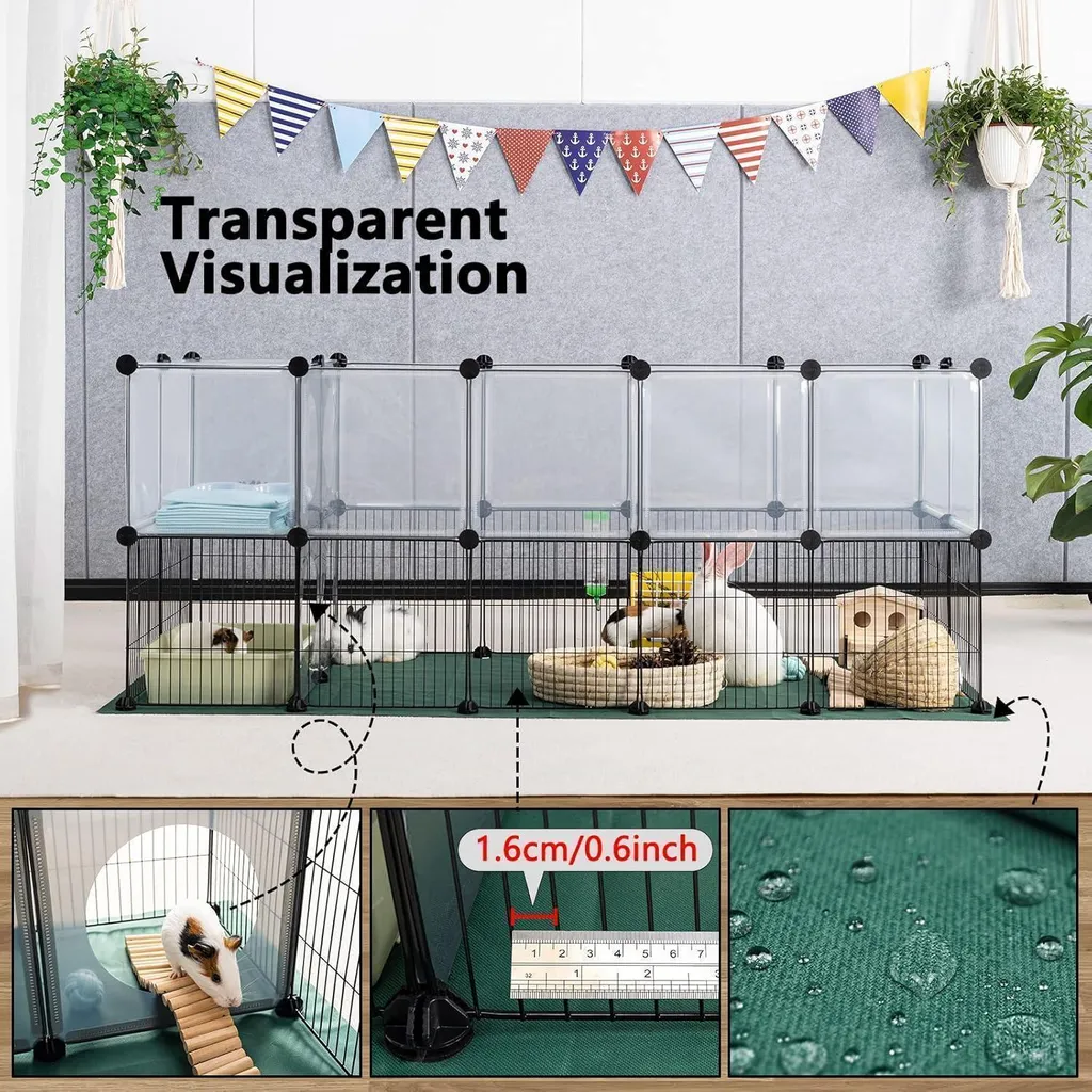 Cage Ouverte Modulable pour Petits Animaux avec Tapis de Sol Oxford 63cm